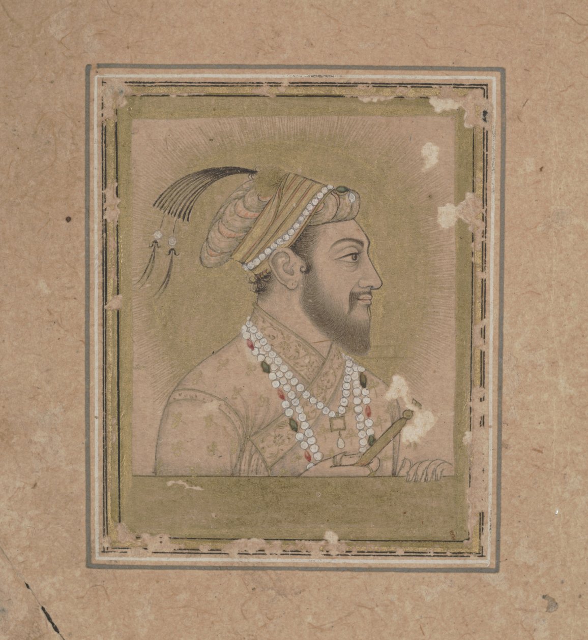 Portrett av Shah Jehan, ca. 1600-tallet (blekk med akvarell og gull) av Mughal School