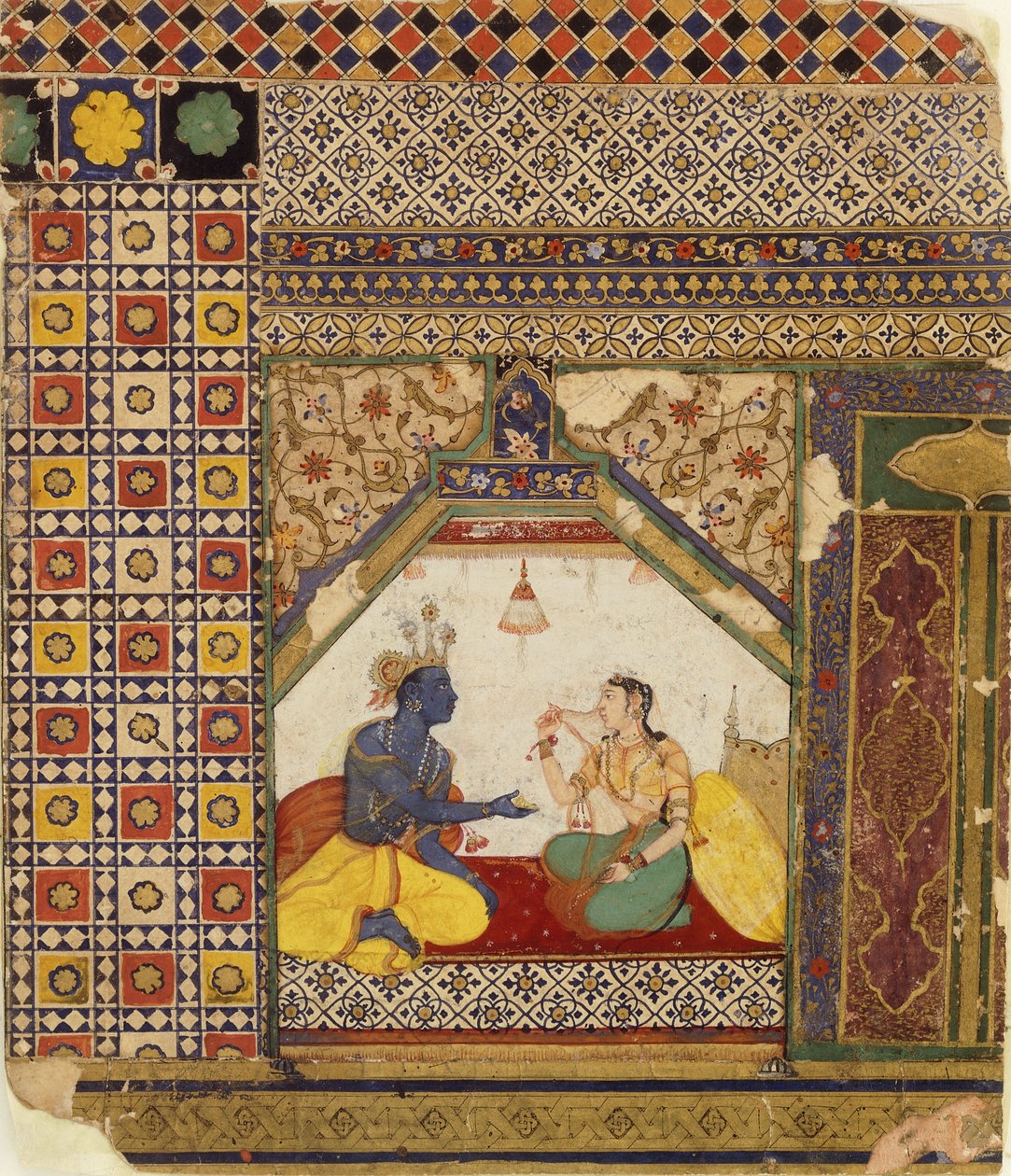Rama prøver å rettferdiggjøre overfor Sita sin avvisning av henne, ca. 1595 av Mughal School