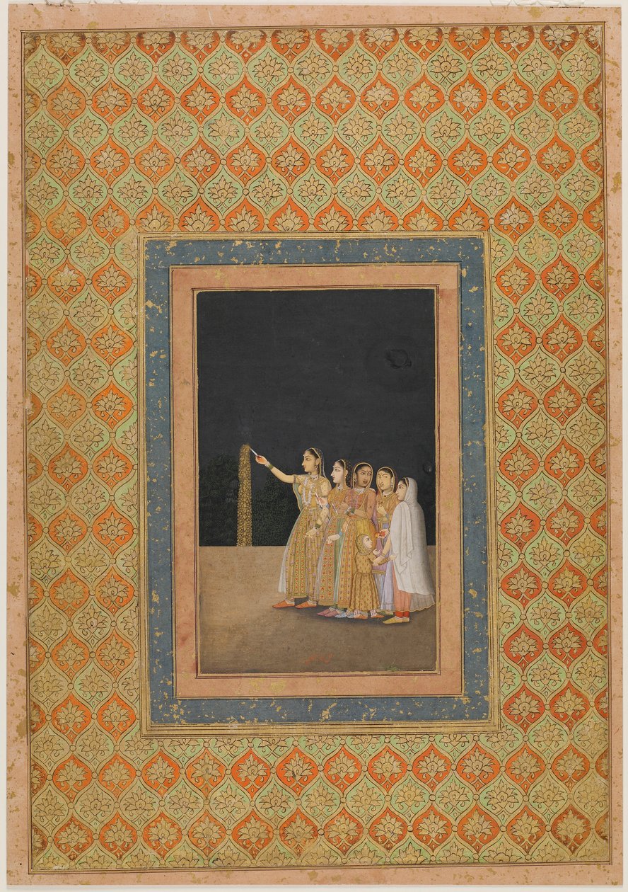 Hofdamer leker med fyrverkeri, ca. 1740. av Muhammad Afzal