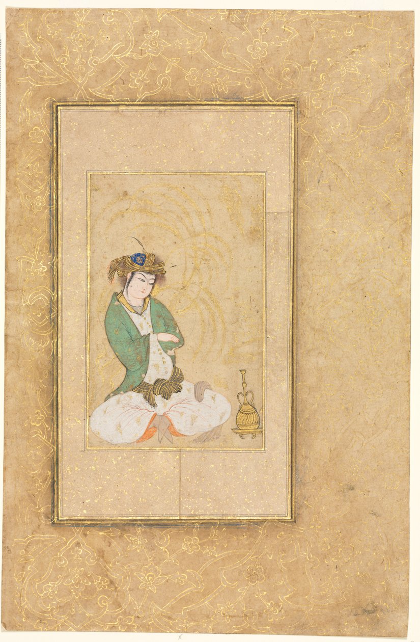 Ungdom sitter ved en pil, illustrasjon på én side, ca. 1600-1650. av Muhammad Yusuf
