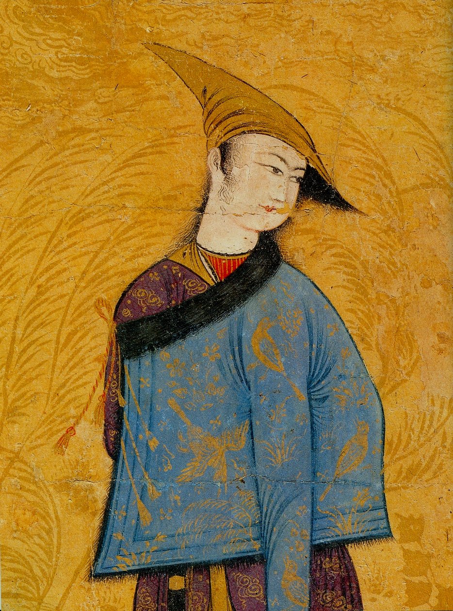 Ungdom iført en kort pelsfôret frakk over skulderen, 1640-tallet av Muhammad Yusuf