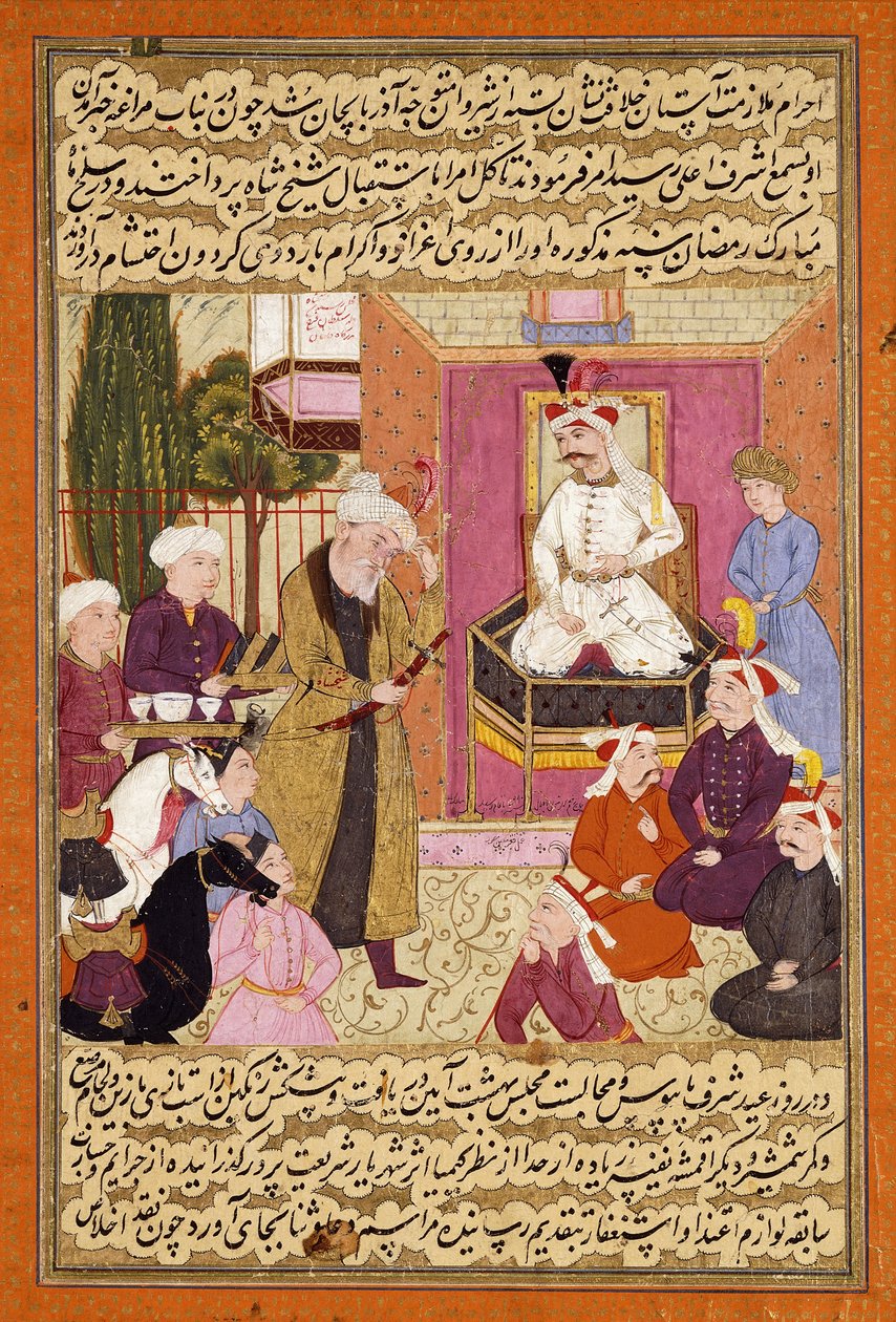 Shah "Abbas på vei mellom Sherwan og Aserbajdsjan, mottar Sher Shah, ca. 1688 av Muin Musavvir