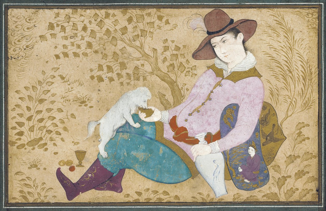 Ung mann med en hund, 1673 av Muin Musavvir