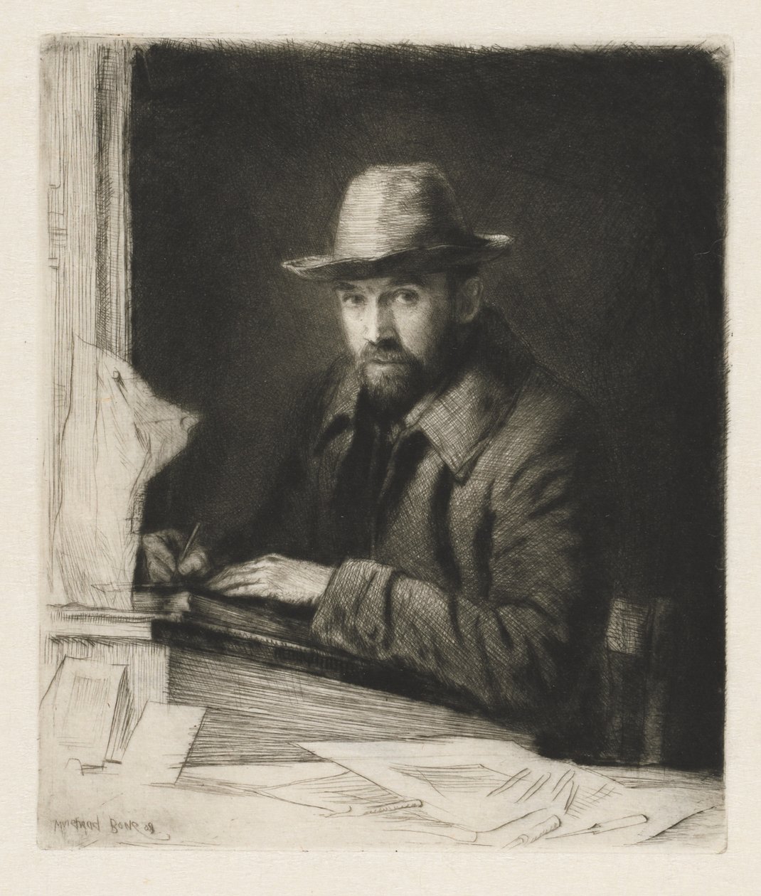 Portrett av kunstneren med hatt, nr. 2 av Muirhead Bone