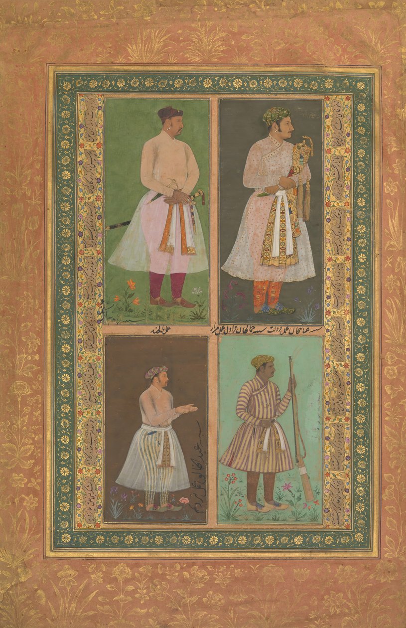 Fire portretter: øverst til venstre A Raja Kanskje Raja Sarang Rao, av Balchand..., ca. 1610-15 av Murad