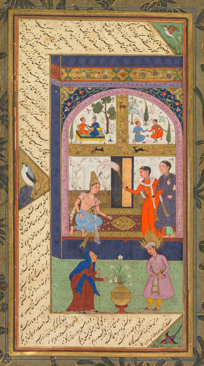Folioene A og B fra de fem skattene Panj Ganj fra Jami, 1520-1607. av Mushfiq