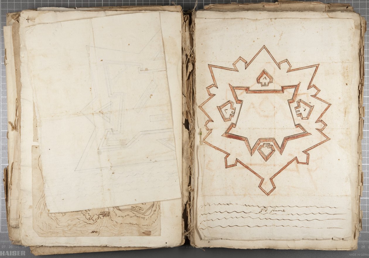 Portefølje med tegninger av Mutio Oddi fra Urbino og andre - Po Fume, ca. 1635-40 (penn og blekk på papir i innbundet volum) av Muzio Oddi