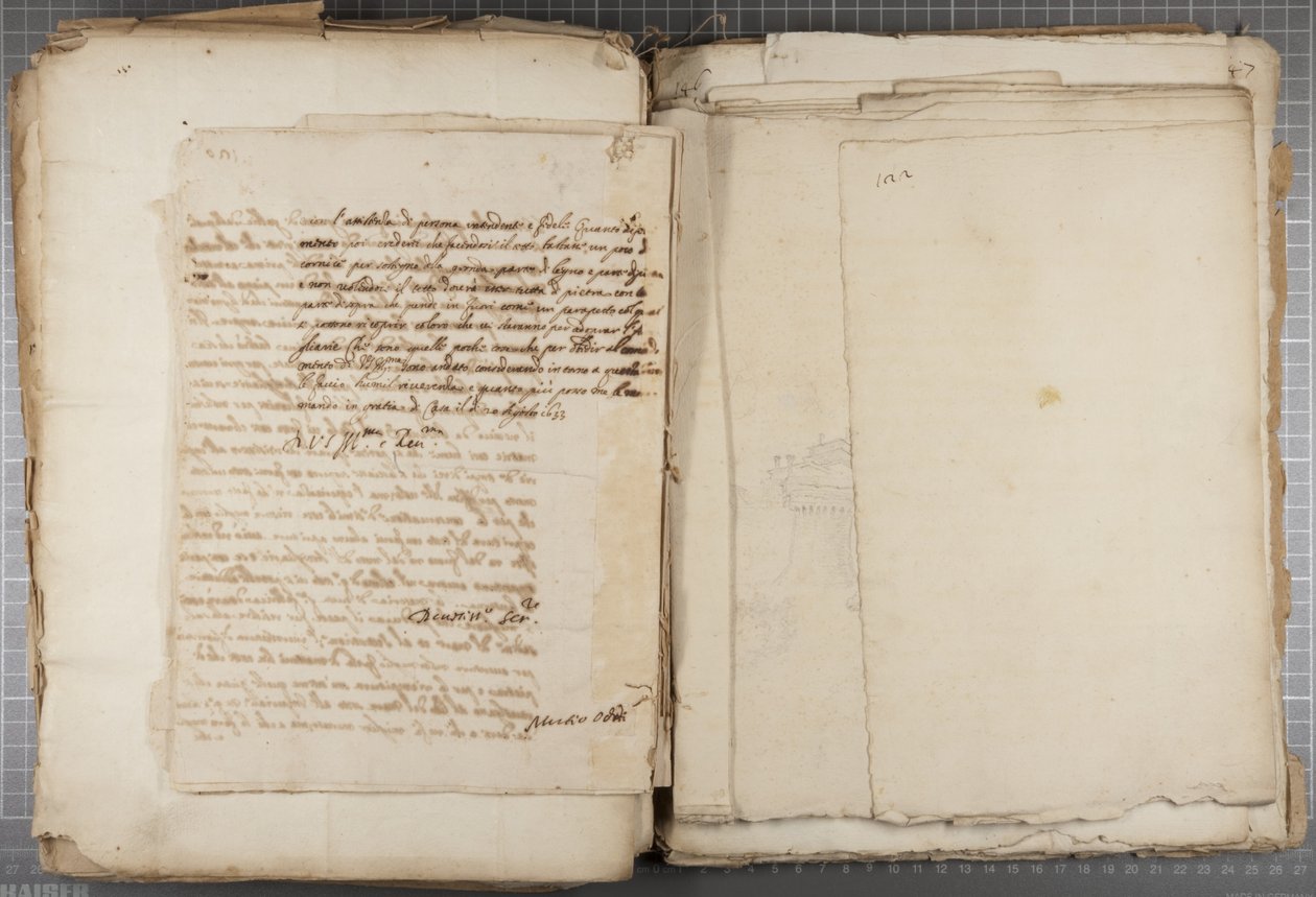 Portefølje med tegninger av Mutio Oddi fra Urbino og andre, s. 120, verso, ca. 1635-40 (penn og blekk på papir i innbundet volum) av Muzio Oddi