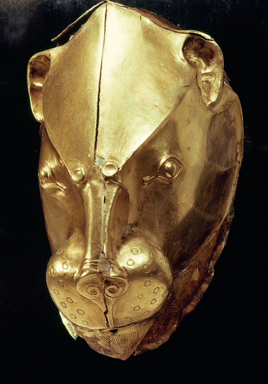 Løvehoderhyton, fra Grav IV, Gravsirkel A, Mykene (gull) (se også 179999) av Mycenaean