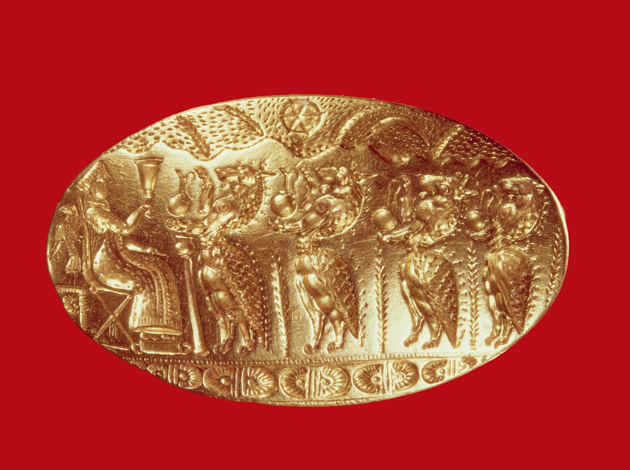 Signetring, fra Tiryns (gull) av Mycenaean
