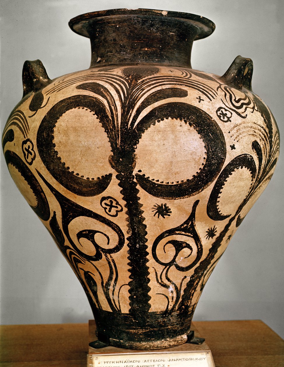 Vase med blomsterdekor, fra Mykene, 1500-1400 f.Kr. (keramikk) av Mycenaean