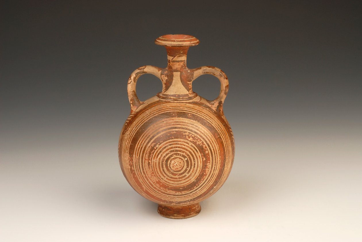 Aryballos Pilgrim Flask 1400-1370 f.Kr. terrakotta av Mycenaean