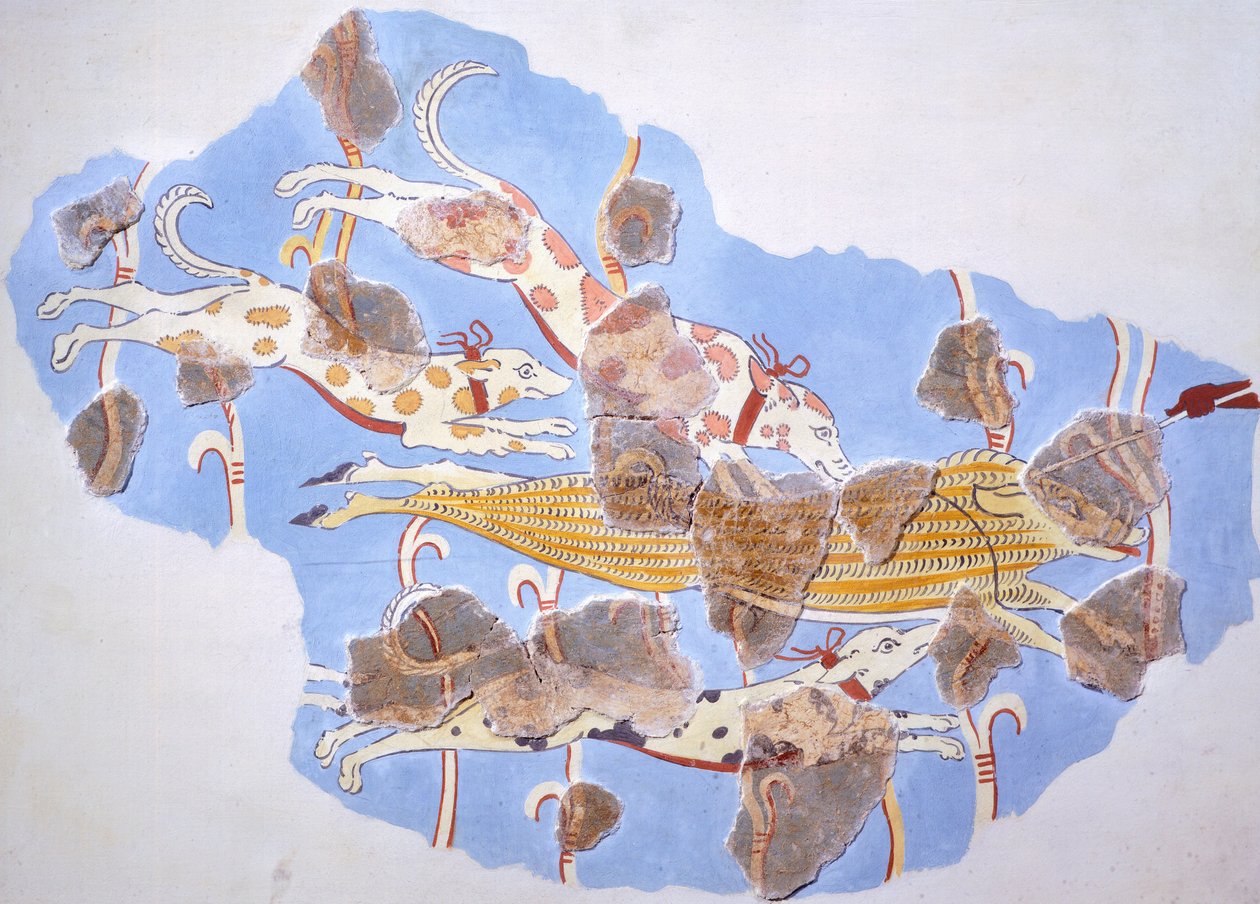 Jaktscene, freskomaleri fra Tirinto-palasset (Hellas), mykensk sivilisasjon av Mycenaean