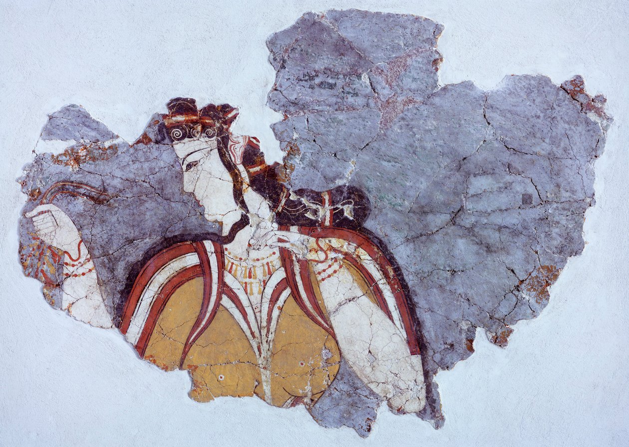 Hofdame, freskomaleri fra Mykene-palasset (Hellas), mykensk sivilisasjon av Mycenaean