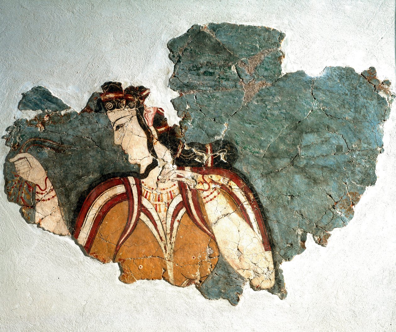 Mykensk kunst: "" Lady of Mycenes """ Fresco som viser en kurtisane fra et privat hjem på akropolis. 1200-tallet f.Kr. Det nasjonale arkeologiske museet i Athen (inv. 11670) av Mycenaean