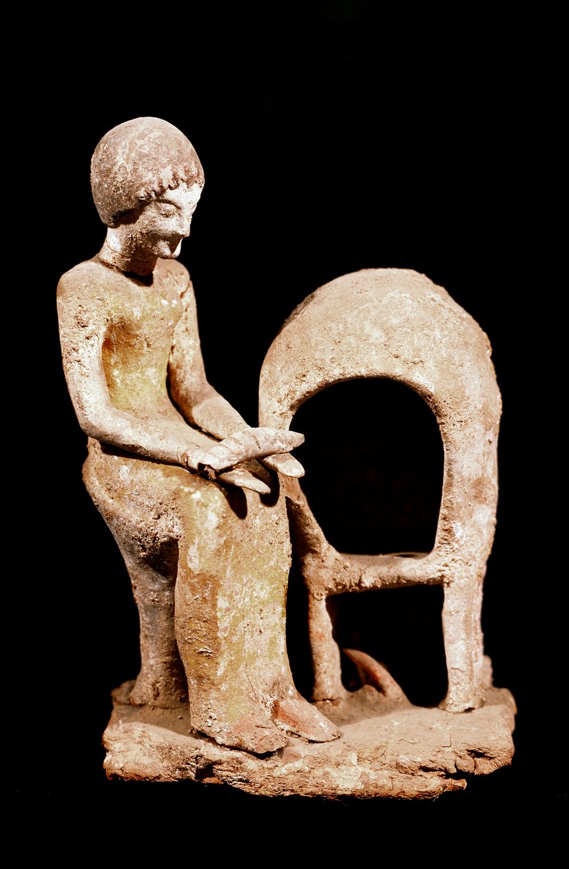 Mykensk kunst: kvinnelig figur i en ovn som holder et brød i hånden. 1500-tallet f.Kr. Strasbourg, arkeologisk museum av Mycenaean