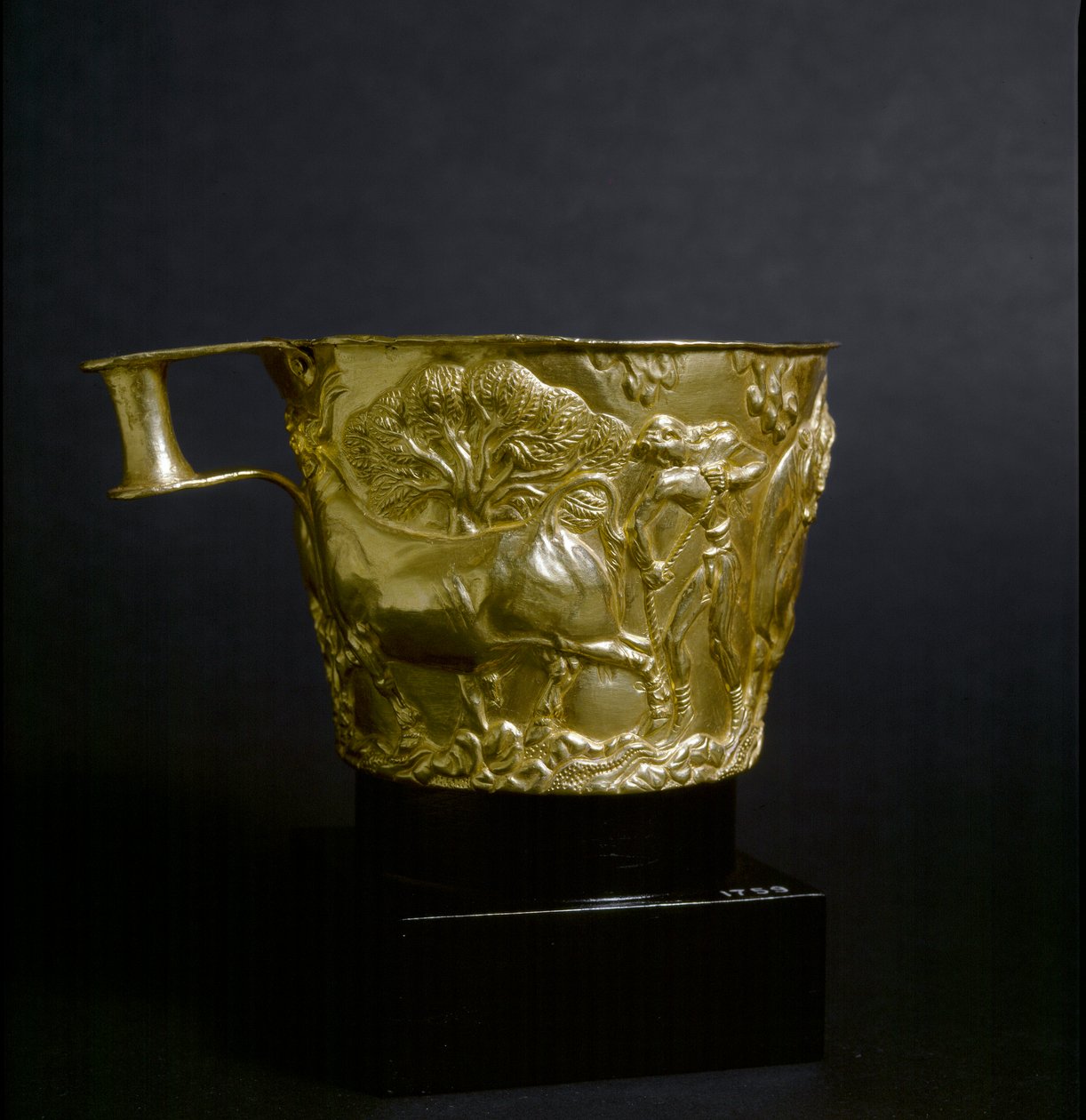 Mykensk kunst: gullbeger dekorerer en scene for fangst av en okse. 1500 f.Kr. Fra Vapheio-området nær Sparta. Athen, Nasjonalt arkeologisk museum av Mycenaean