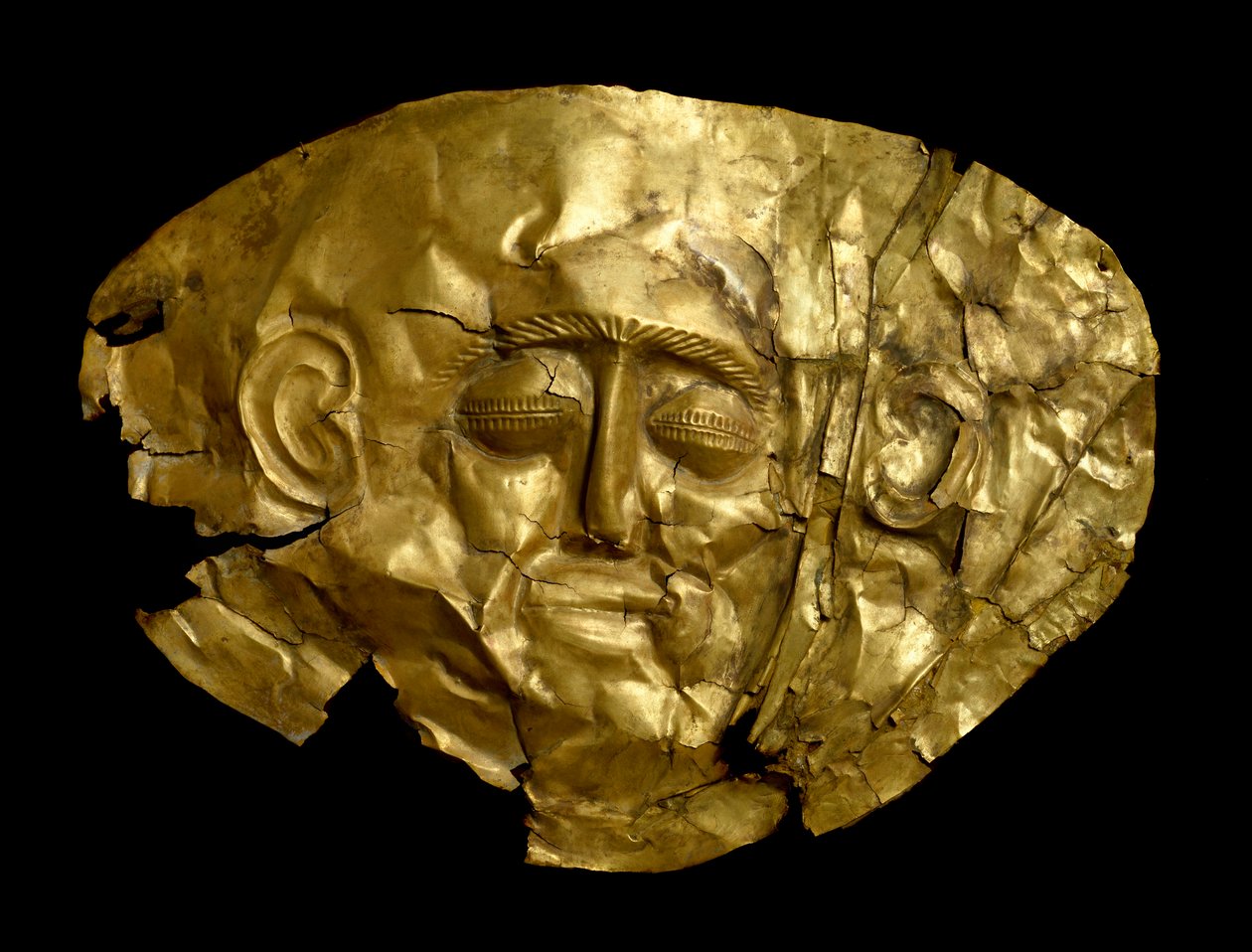 Mykensk kunst: gylden begravelsesmaske av Mycenaean