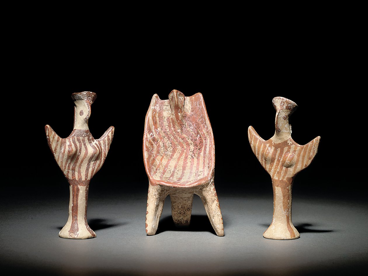 Psi-figur, trone med sittende figur, og Psi-figur, ca. 1300-1200 f.Kr. (terrakotta) av Mycenaean