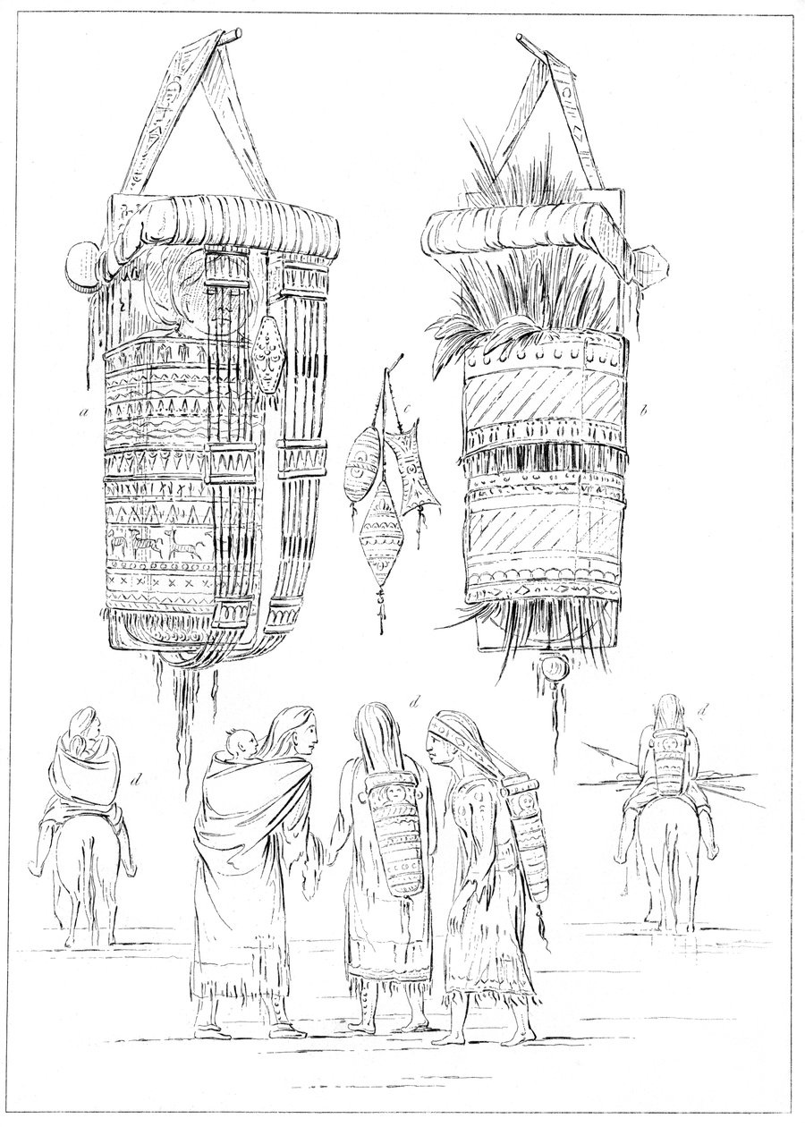 En Sioux-vugge og måter å bære sine barn på, 1841. av Myers and Co