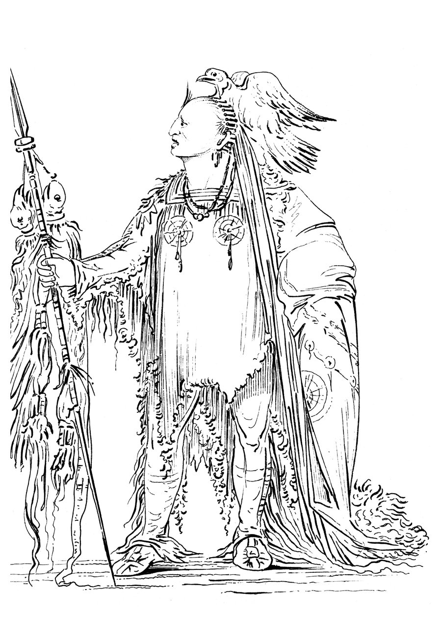 Han som binder håret før, indianermann fra Minataree-stammen, 1841. av Myers and Co