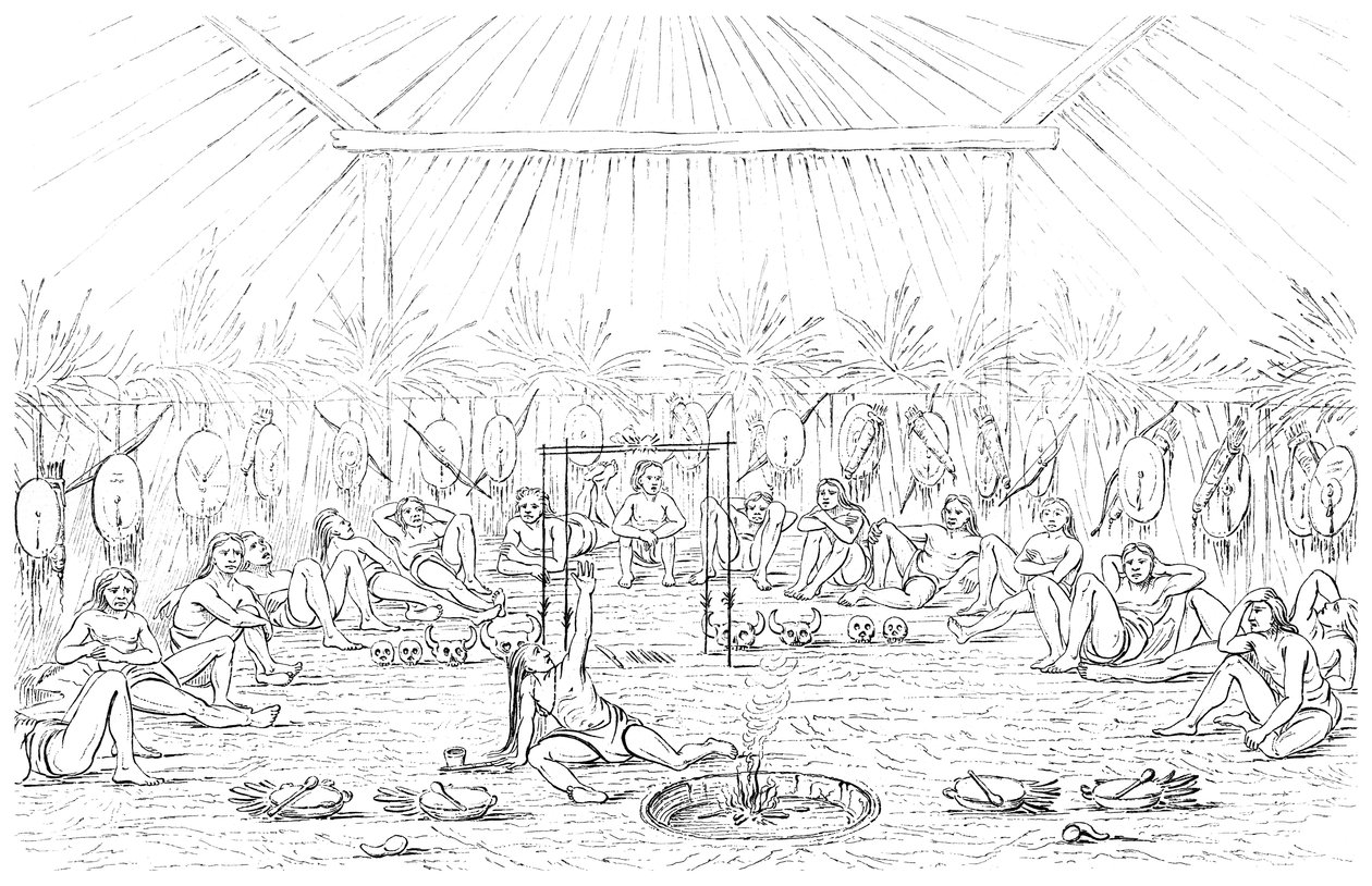 Medisinmann og tipi-interiør, 1841. av Myers and Co