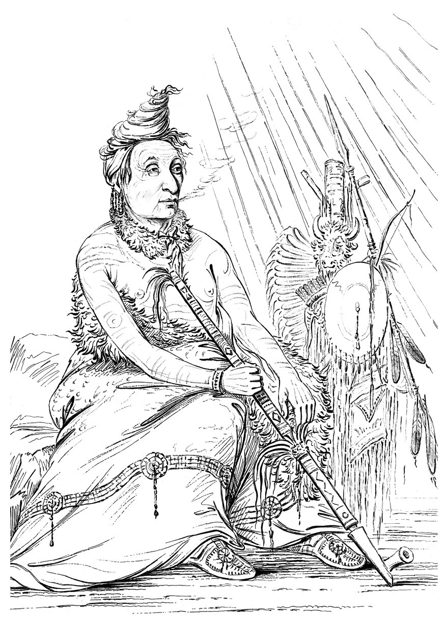 Portrett av Black Moccasin, sjef for Minnetarees, 1841. av Myers and Co