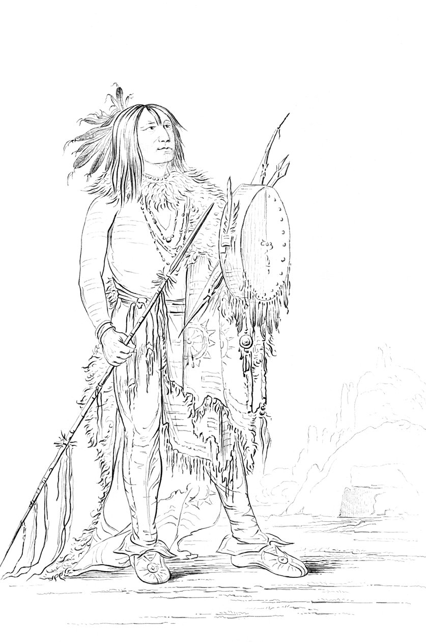 Portrett av White Buffalo, indianermann, 1841. av Myers and Co