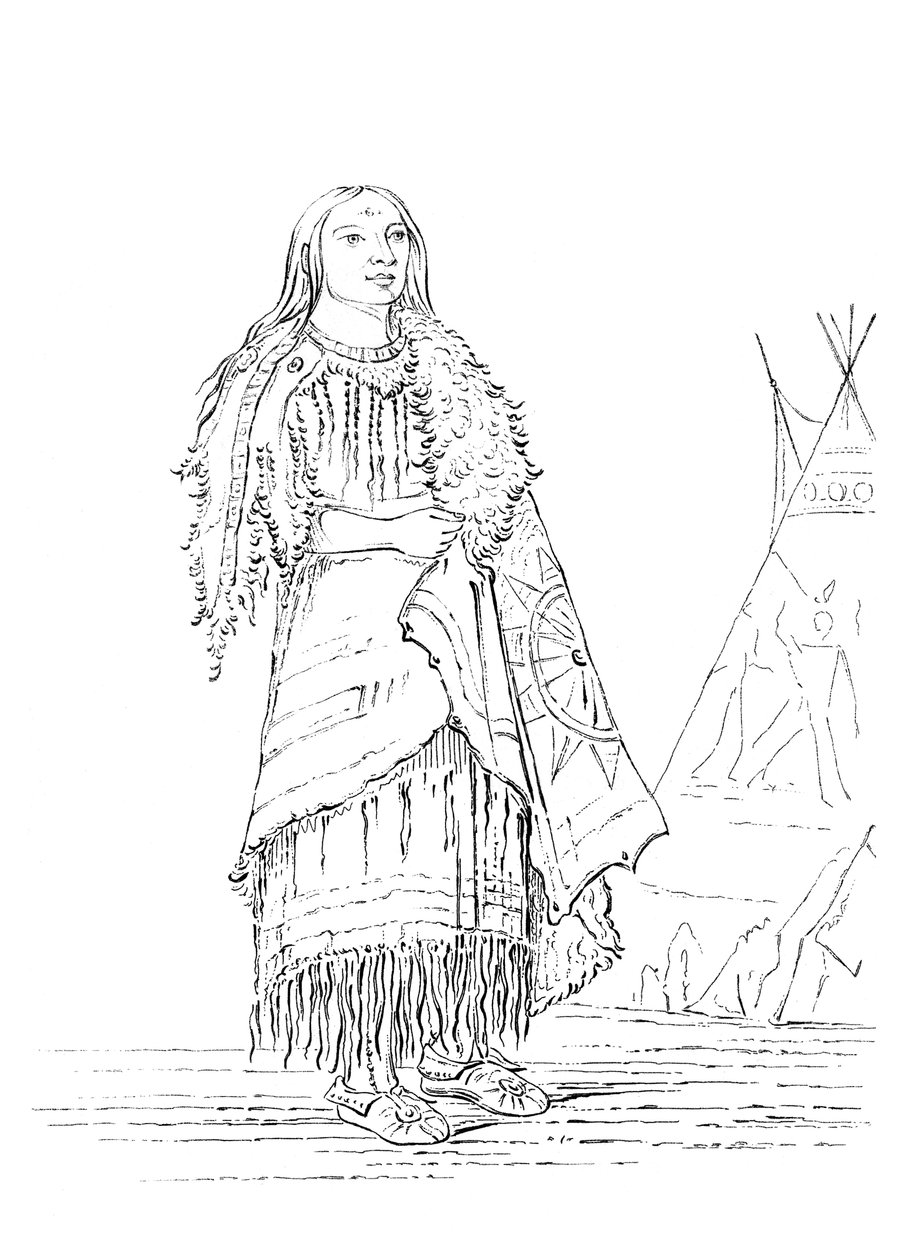 Portrett av kvinne som slår mange, indianerkvinne, 1841. av Myers and Co