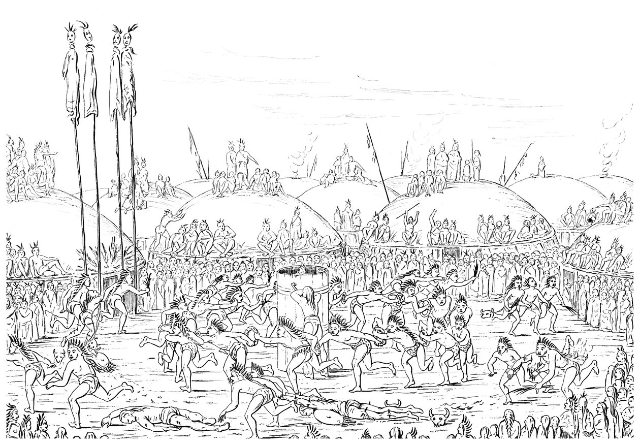 Religiøs seremoni, Mandan Village. av Myers and Co
