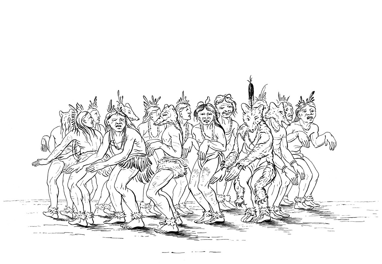 Sioux-stammen fremfører en bjørnedans, 1841. av Myers and Co