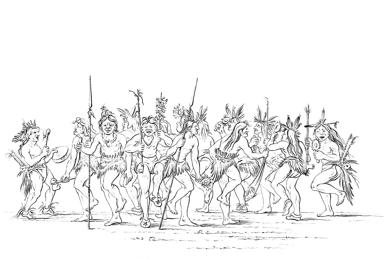 Sioux-stammen fremfører en tiggerdans, 1841. av Myers and Co