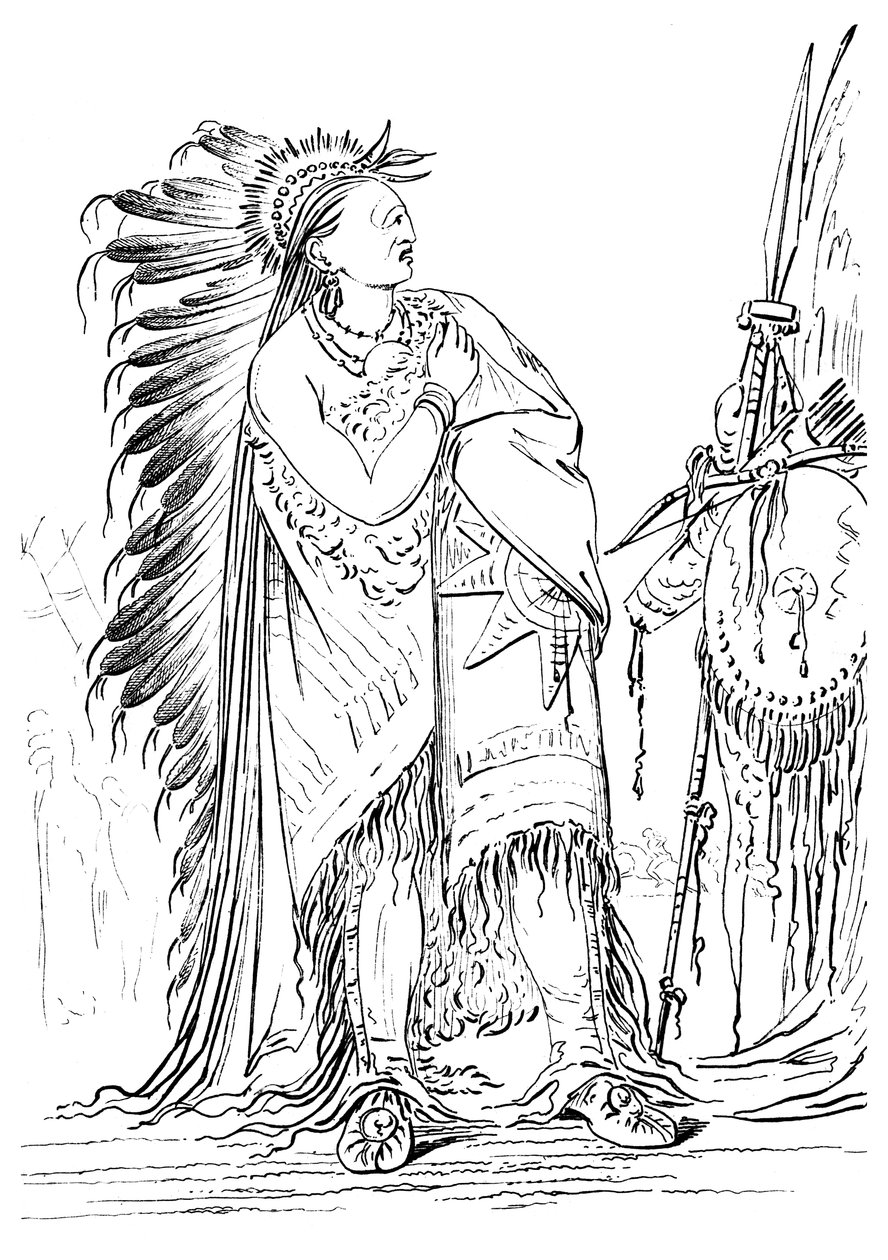 Two Crows, indianerhann av Minataree-stammen, 1841. av Myers and Co