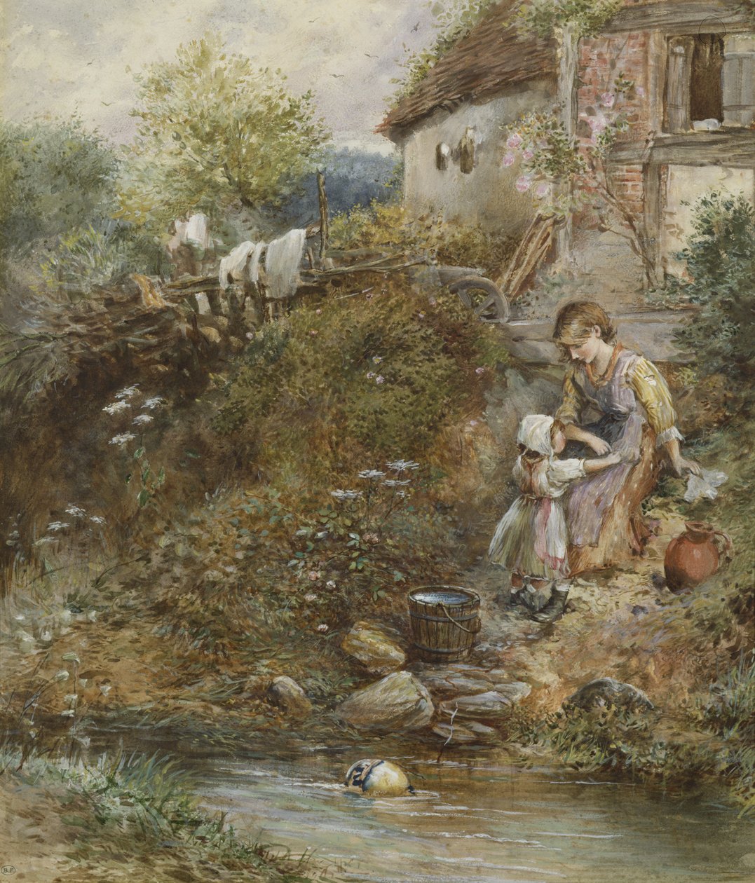 Vaskedagen (wc på papir) av Myles Birket Foster