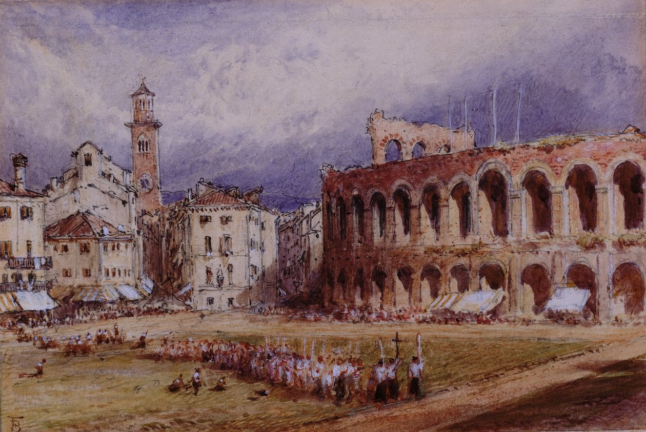 Verona (blyant og akvarell på kort) av Myles Birket Foster