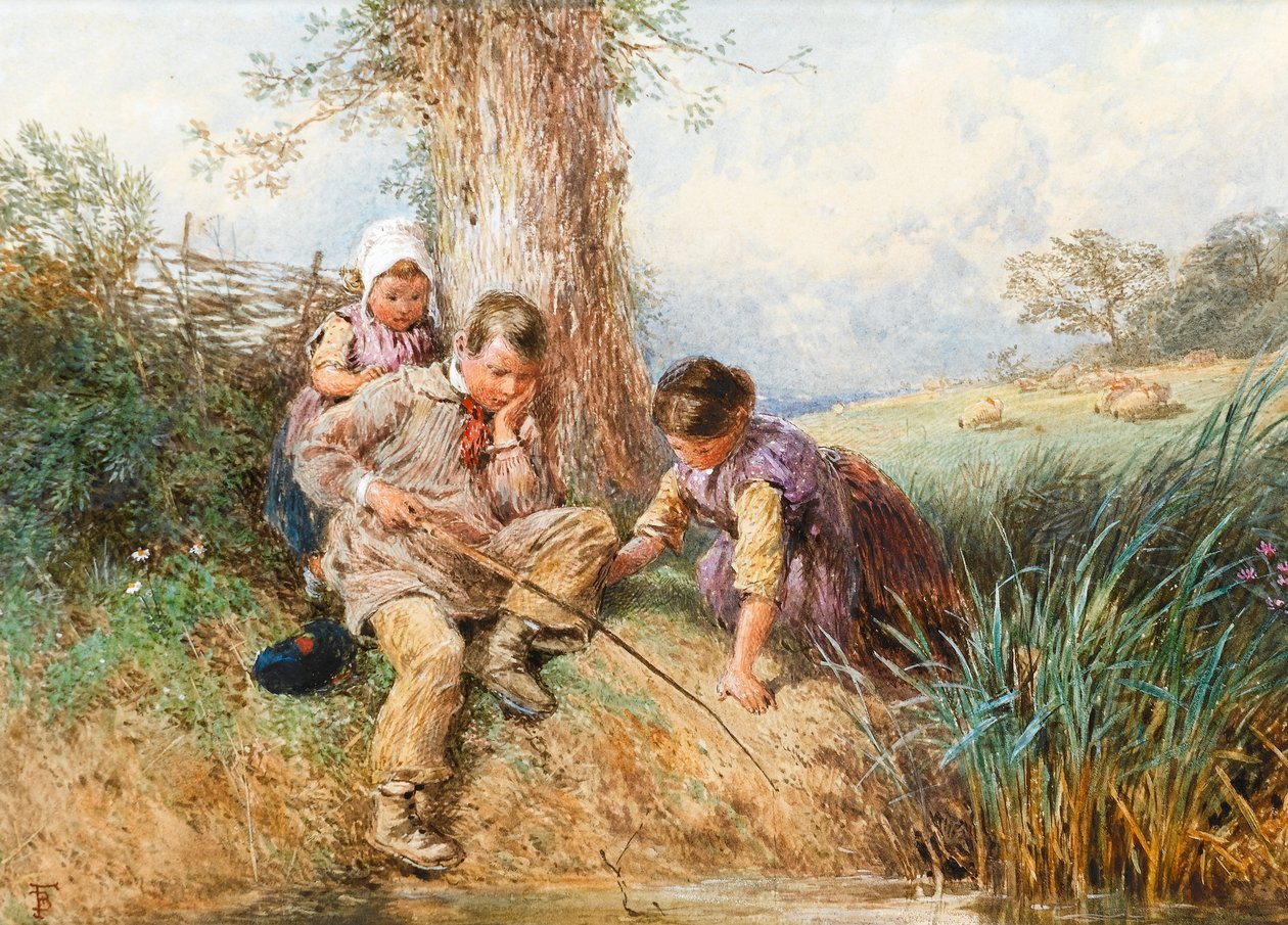 Young Anglers: No Luck Today (wc på papir) av Myles Birket Foster