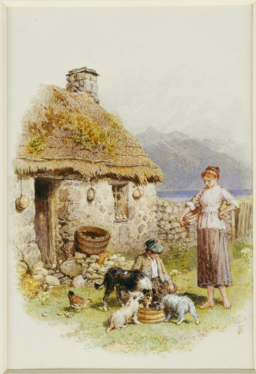 En høylandshytte av Myles Birket Foster