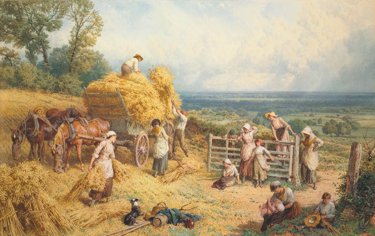 Harvest Time (blyant og akvarell forsterket med kroppsfarge på papir) av Myles Birket Foster