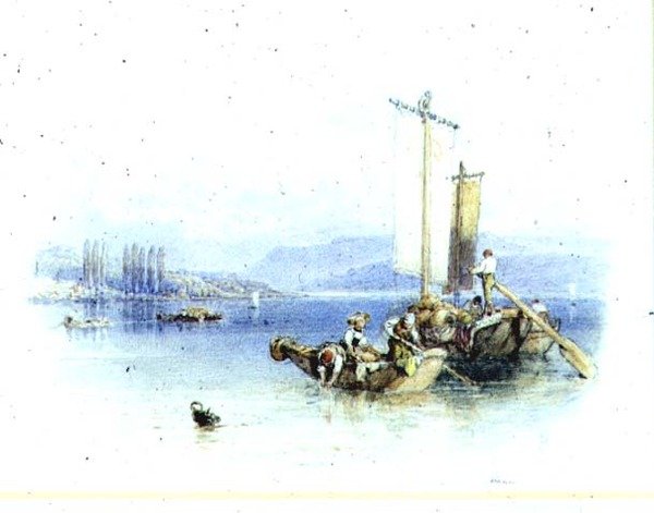 Comosjøen, Italia (akvarell) av Myles Birket Foster