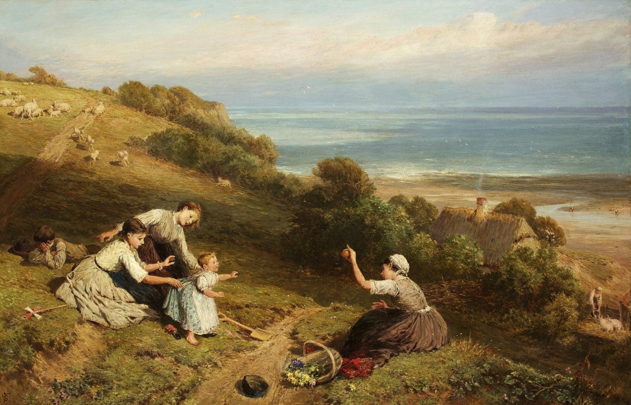 Landskap: Piken med appelsinen (olje på lerret) av Myles Birket Foster