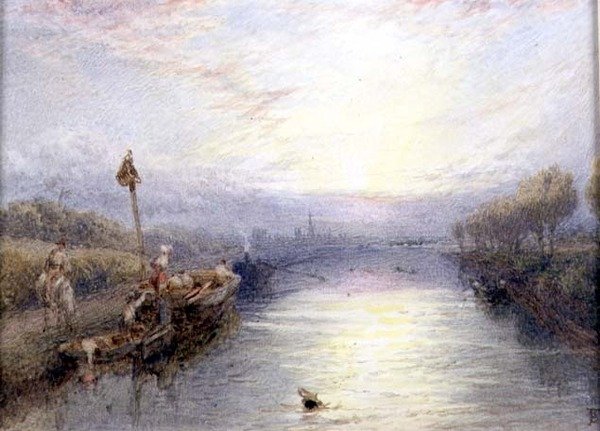 Elvelandskap (akvarell) av Myles Birket Foster