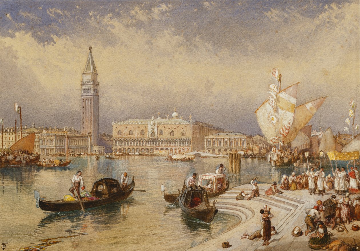 Dogepalasset, Venezia, fra trappen til San Giorgio Maggiore, av Myles Birket Foster