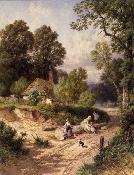 The Green Lane (akvarell på papir) av Myles Birket Foster