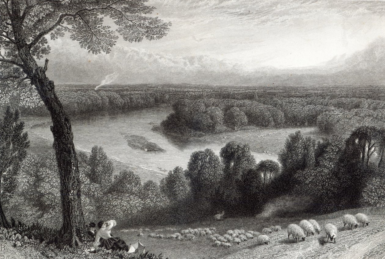 Themsen fra Richmond Hill, gravert av J. Saddler, trykt av Cassell, Petter und Galvin av Myles Birket Foster