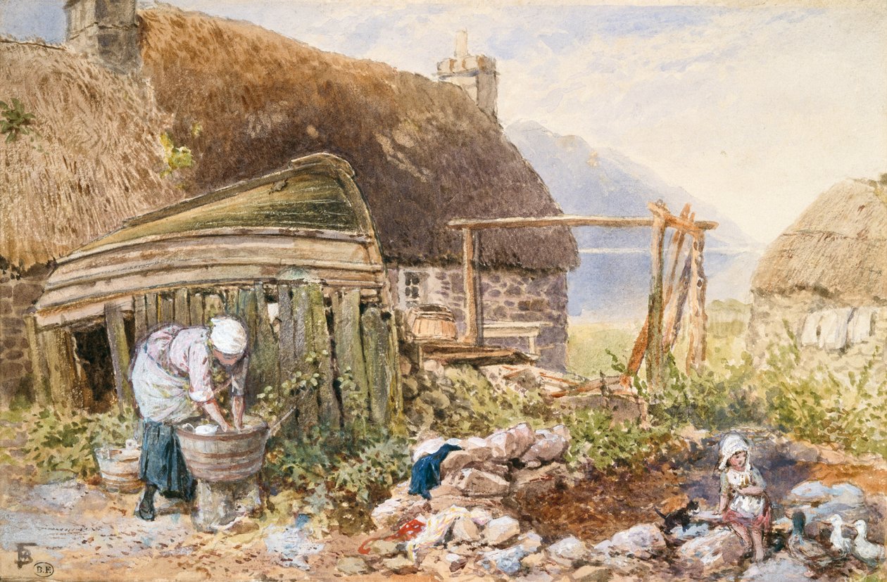 Vaskedag på Balmarcara, ca. 1860 (akvarell på papir) av Myles Birket Foster