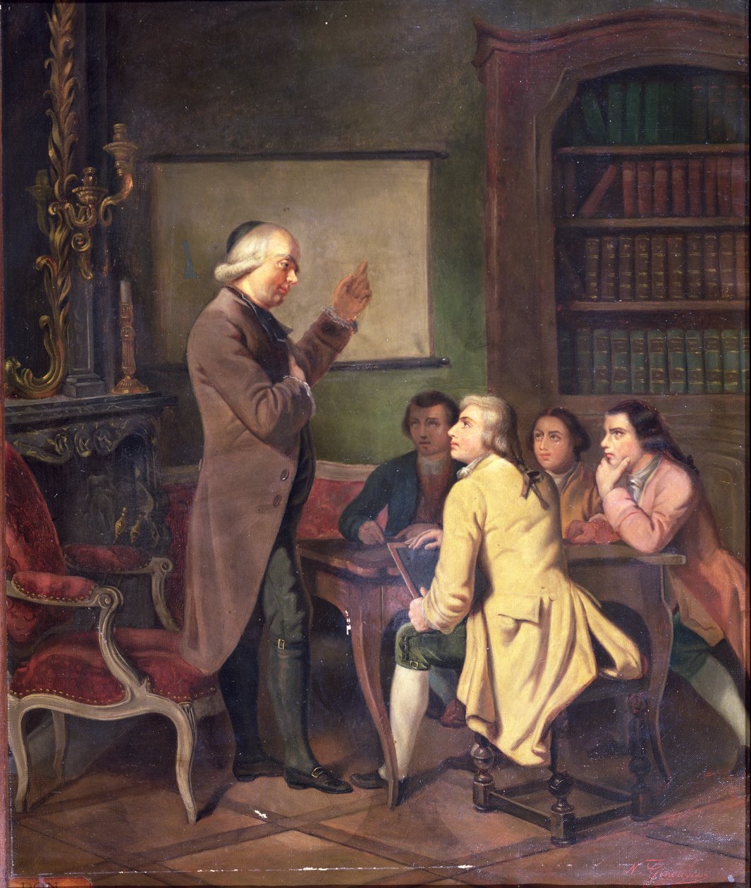 En leksjon med Abbe Charles Michel de lEpee (1712-89) etter et maleri av F. Peyson av N. Ginouvier