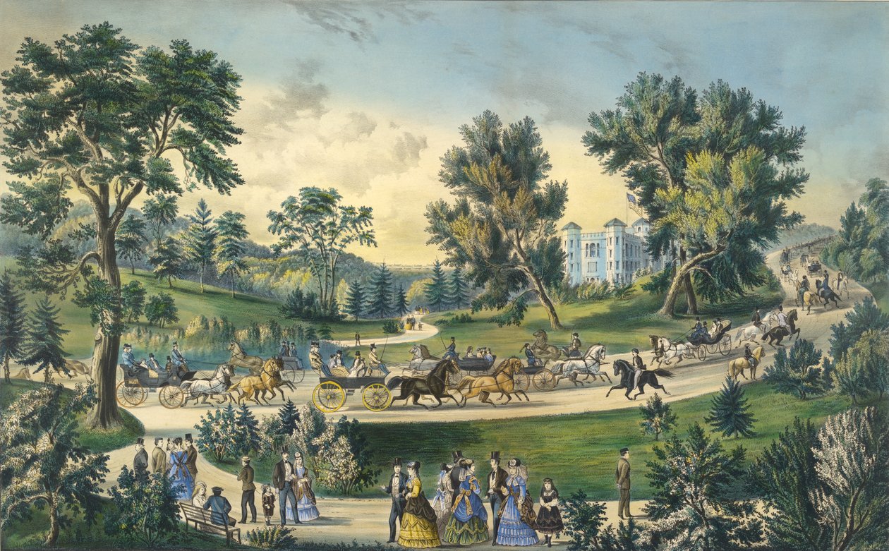 The Grand Drive, Central Park, New York, 1869 av N. and Ives, J.M. Currier