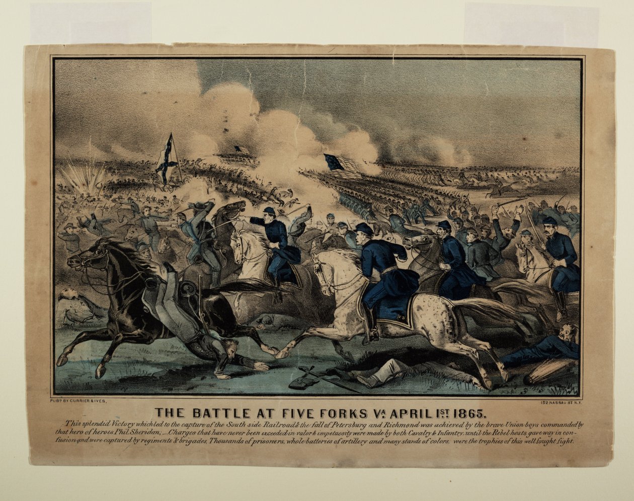 Battle of Five Forks Va. 1. april 1865, ca. 1865 av N. and Ives, J.M. Currier