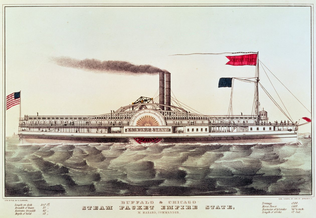 Buffalo og Chicago Steam Packet, Empire State av N. and Ives, J.M. Currier