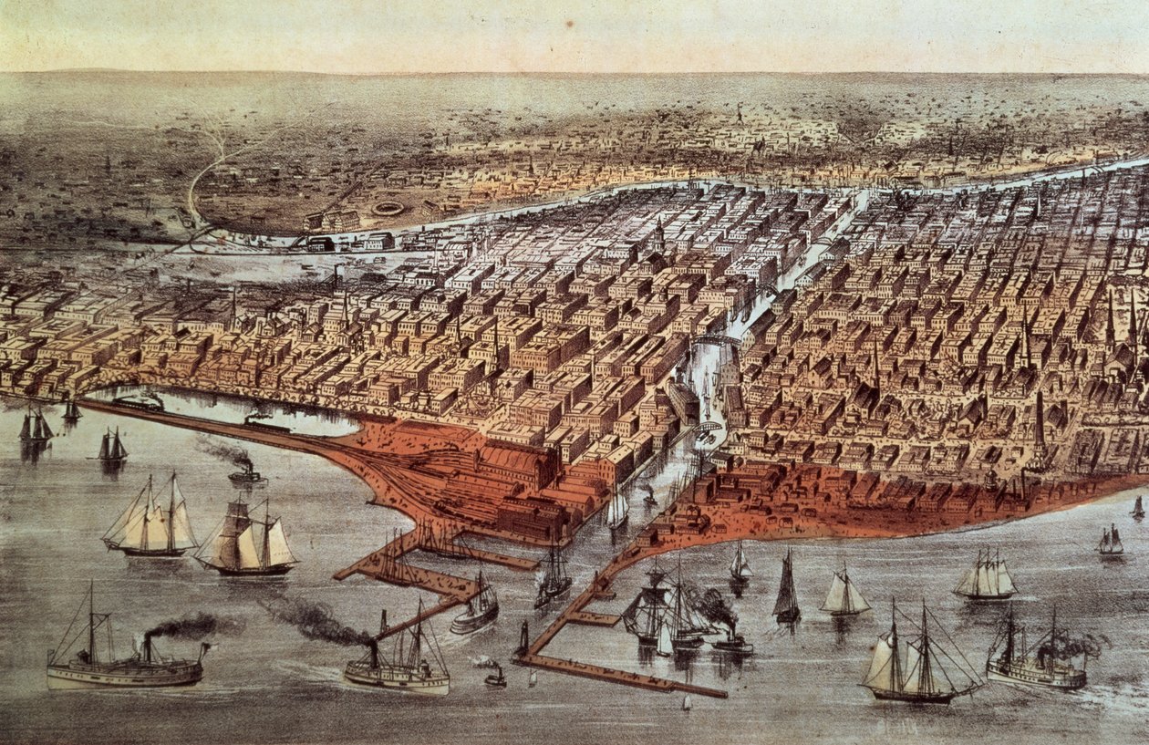 Chicago som det var, ca. 1880 av N. and Ives, J.M. Currier